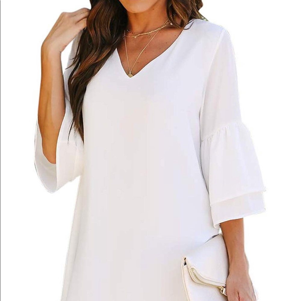 White dress with sleeves- Medium. Never worn.